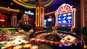 PHTAYA online casino scene with roulette and vibrant gaming atmosphere conveying excitement.