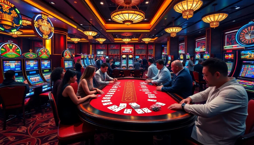 Experience high-stakes action at lc88 casino with vibrant gaming tables and engaged players.