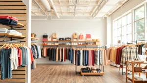 Showcase of a panel slat wall displaying stylish merchandise in a modern retail store.