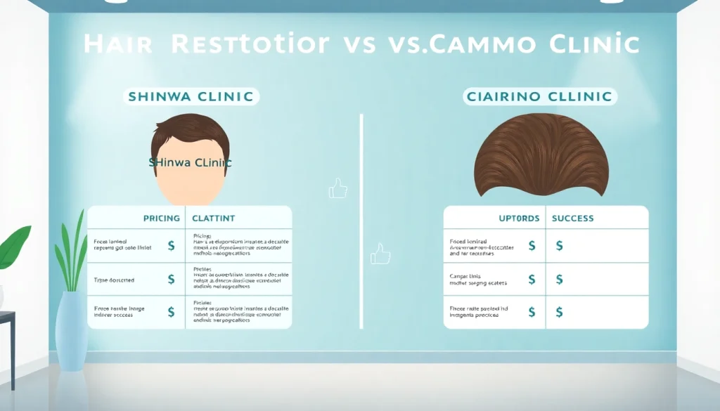 Comparison of Shinwa Clinic and Camino Clinic regarding pricing, methods, and success rates.