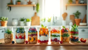 Mason jar breakfast recipes arranged beautifully on a table at https://masonjarbreakfast.com.