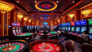 Engaging scene of gamblers enjoying games at nhà cái vua99 casino with vibrant tables and excitement