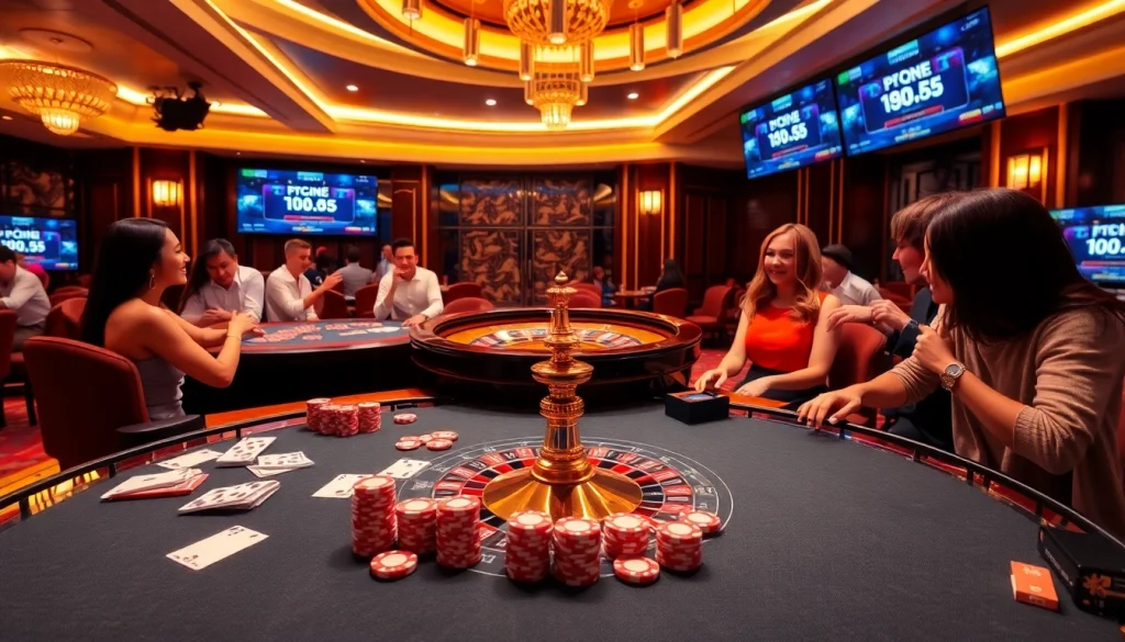 Kèo nhà cái 5 updates displayed on vibrant casino tables with excited players and cards in action.