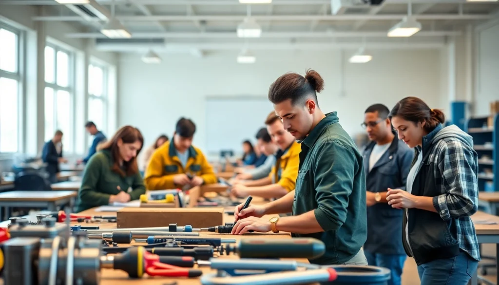 Students learning at a Trade School Tennessee classroom with hands-on tools.