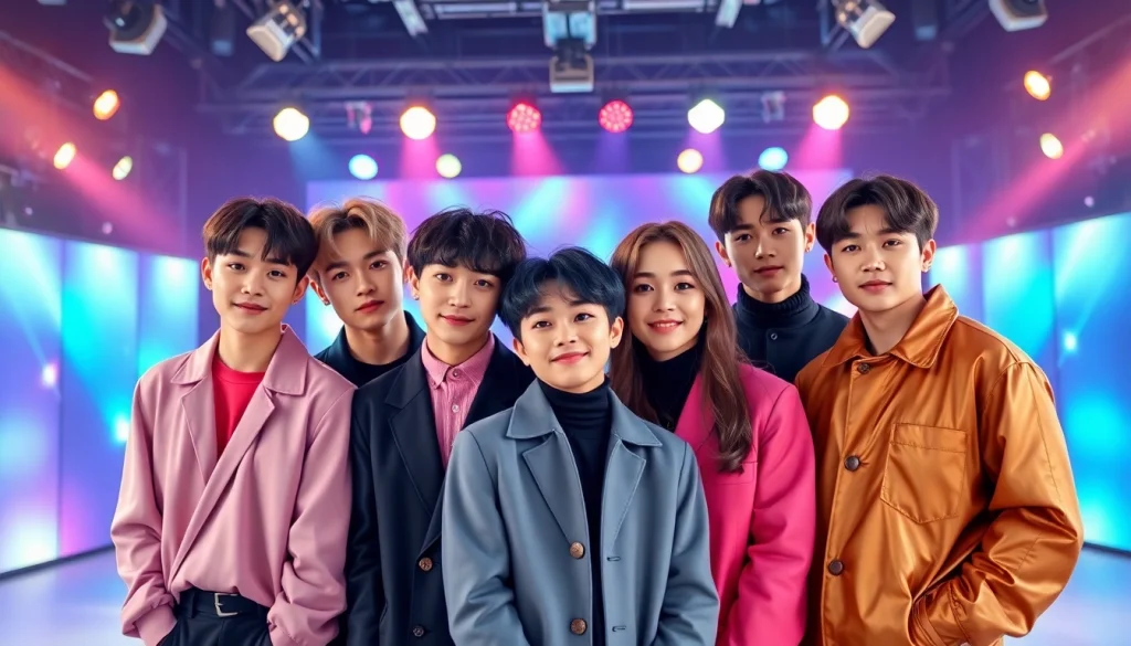 BTS members standing united in vibrant outfits, showcasing individuality and energetic unity.