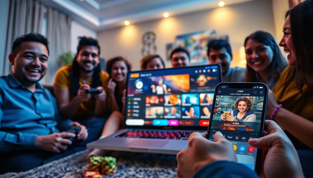 A188 online gaming experience with players enjoying a modern casino atmosphere.