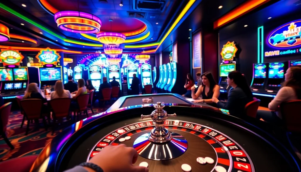 SODO casino scene with roulette table and excited players in a vibrant atmosphere.