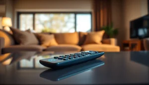 Benutzen Sie die sharp aquos fernbedienung in einem stilvollen Wohnzimmerumfeld mit moderner Ausstattung.