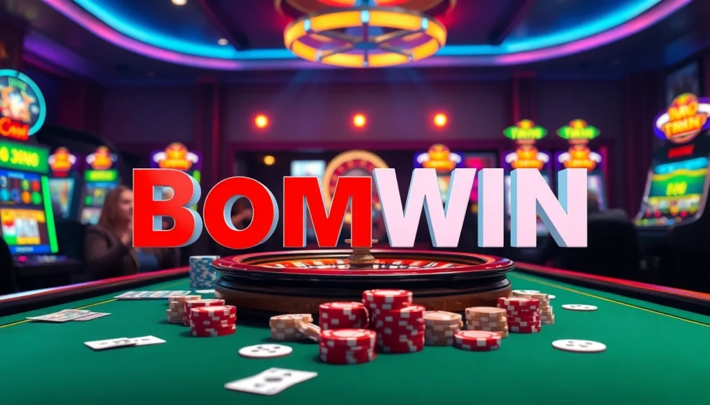 Bombwin players engaging at a luxurious casino table with poker chips and cards.