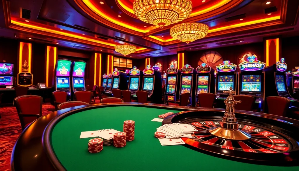 Action-packed gaming scene at nhà cái S8 with poker chips and roulette wheel.