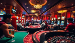 Engaging players enjoying the k9k9 game in a vibrant casino setting with colorful slot machines.