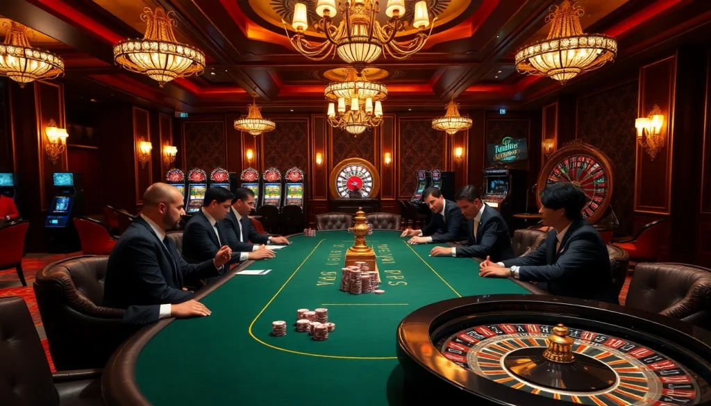 Engaged gamblers at a luxurious poker table focusing on their MV66 strategy for high-stakes gameplay.