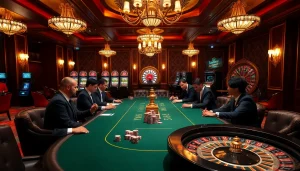 Engaged gamblers at a luxurious poker table focusing on their MV66 strategy for high-stakes gameplay.