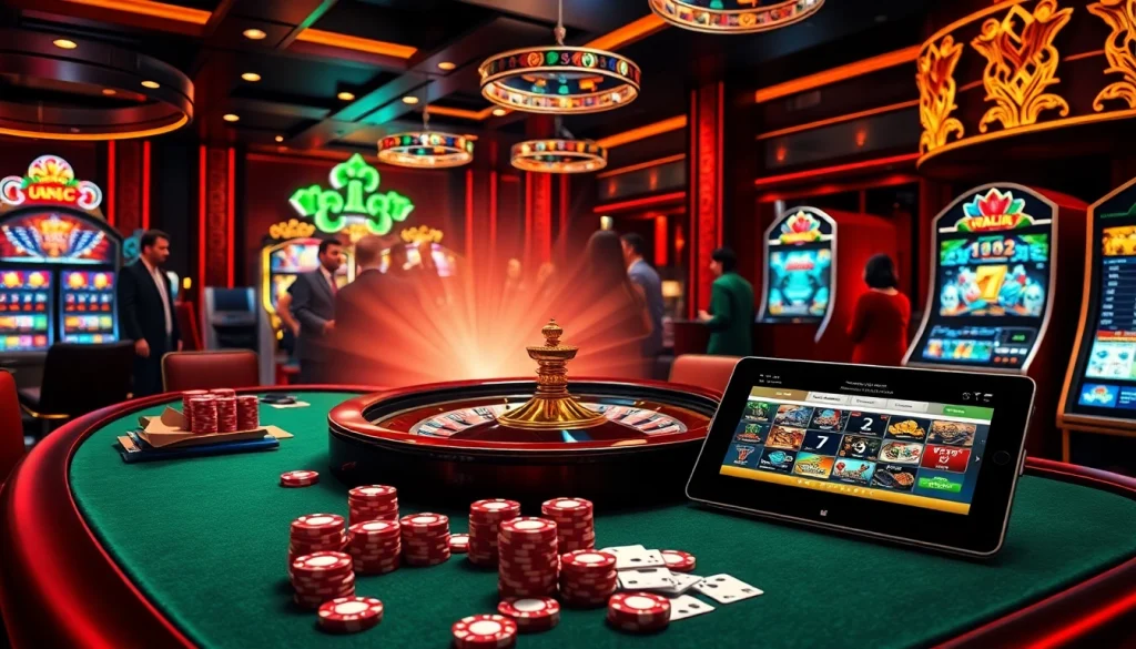 Experience the thrill of online gambling with exclusive games at https://kjc.money/, featuring a luxurious casino scene.