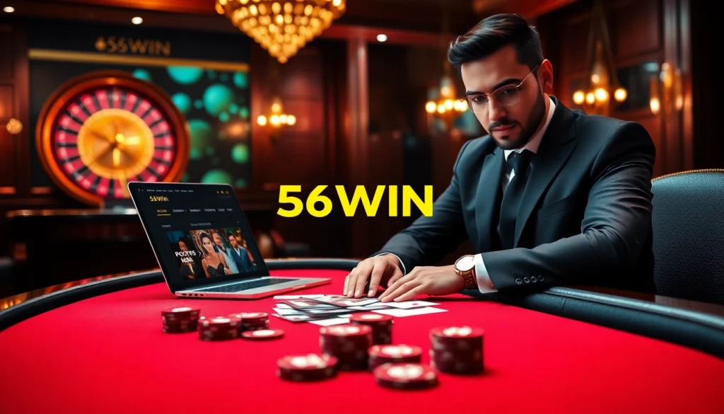 Experience the thrill of 56WIN with vibrant table games and dynamic online gambling visuals.
