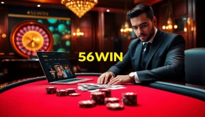 Experience the thrill of 56WIN with vibrant table games and dynamic online gambling visuals.