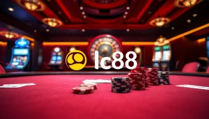 Engaging in high-stakes action at LC88 casino with luxurious poker setup and roulette wheel.