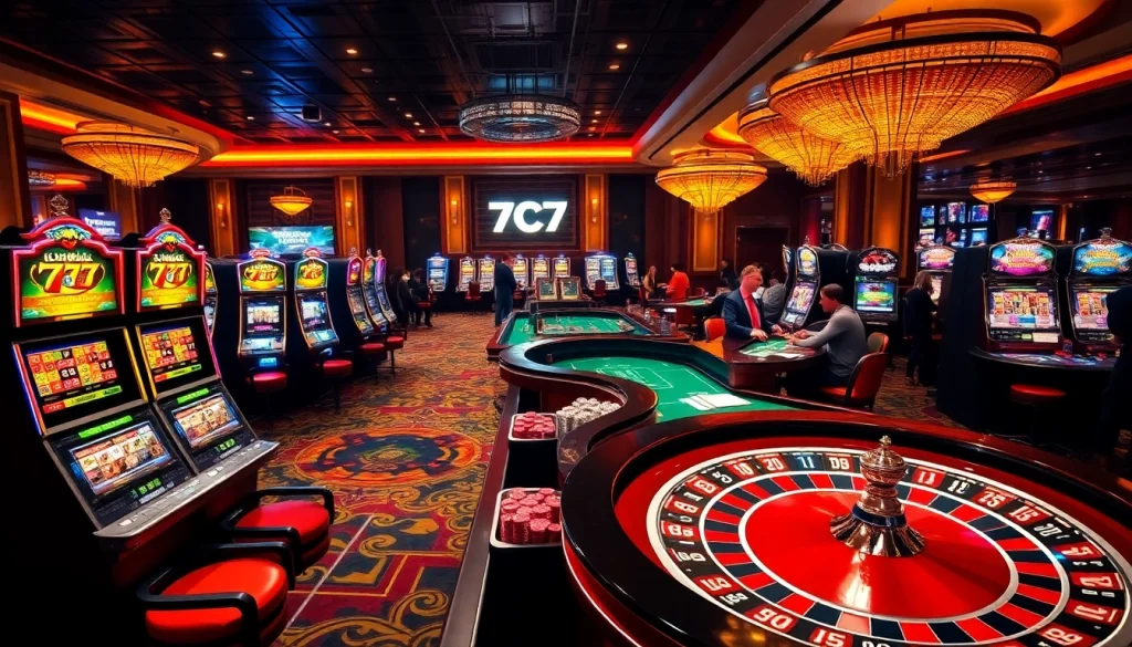 Engaging scene of 7C77 casino gaming with vibrant tables and thrilling action.