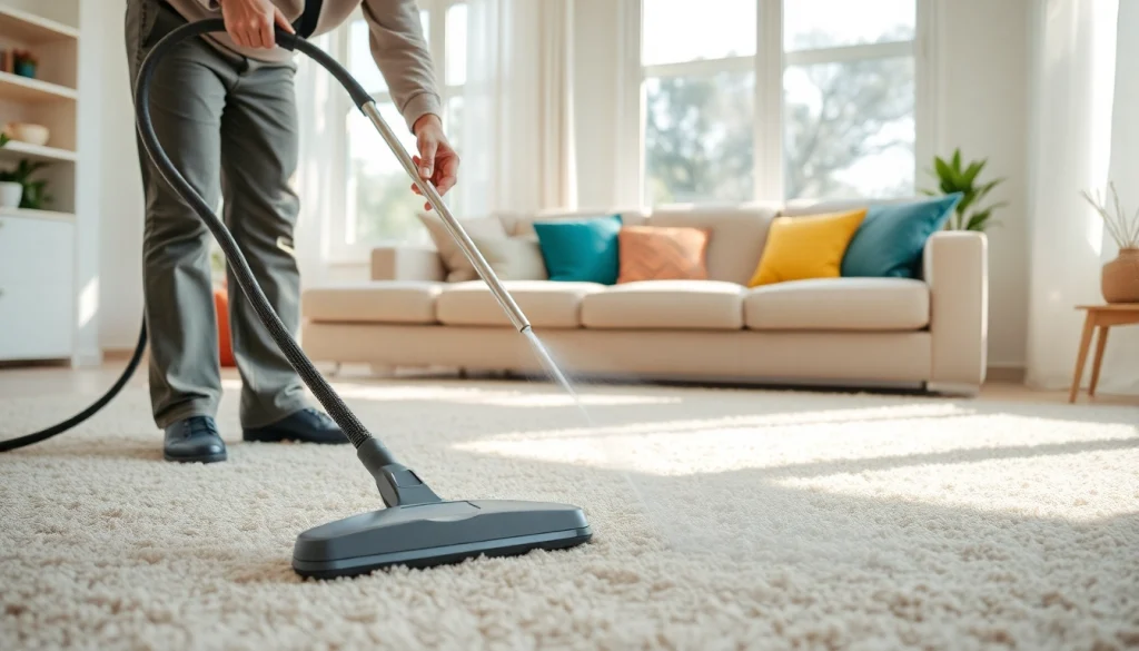 Carpet cleaning roseville ca showcased with a technician in an elegant living room.