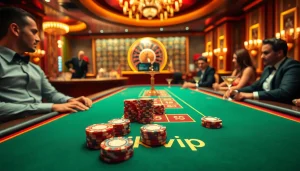 High-stakes poker action at a rikvip casino table with excited players and professional dealers.