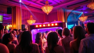 Las Vegas Photo Booth Rental featuring an elegant booth with vibrant props and guests enjoying a party atmosphere.