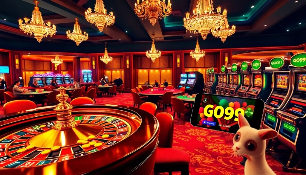 Experience excitement at the GO99 casino with vibrant tables and online gaming interfaces.