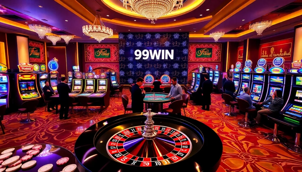Engaging players in a vibrant casino setting at 99WIN, showcasing roulette, slots, and excitement.