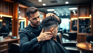 Capture the essence of frizerie craiova with a barber expertly cutting hair in a modern setting.