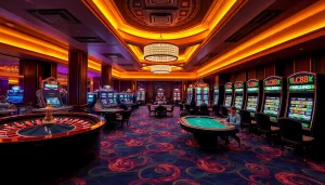 LC88 gaming scene with roulette, poker, and slot machines highlighting excitement.