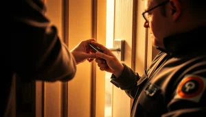 Erfahrener Schlüsseldienst in Aktion, der durch den Schlüsseldienst Mannheim sicheren, schadenfreien Zugang mit professionellem Werkzeug und Markenauftritt gewährleistet.