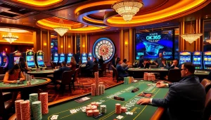 Players enjoying a thrilling game at the OK365 casino, highlighting excitement and luxury.