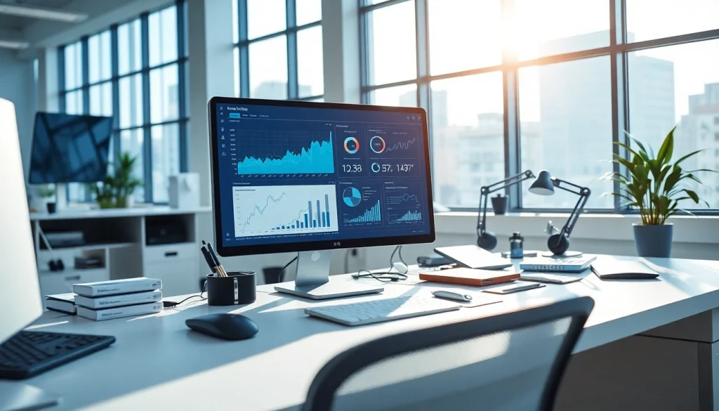 zirvegrupbilgisayar ile modern bir çalışma alanı, teknoloji ve verilerle dolu.