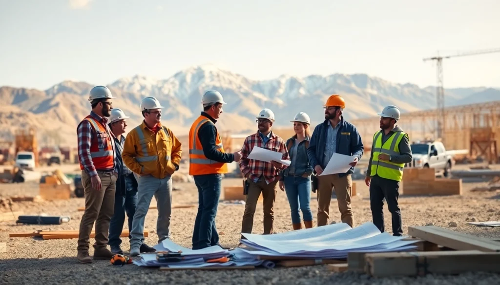 Construction workers collaborating on a building site representing construction association colorado.