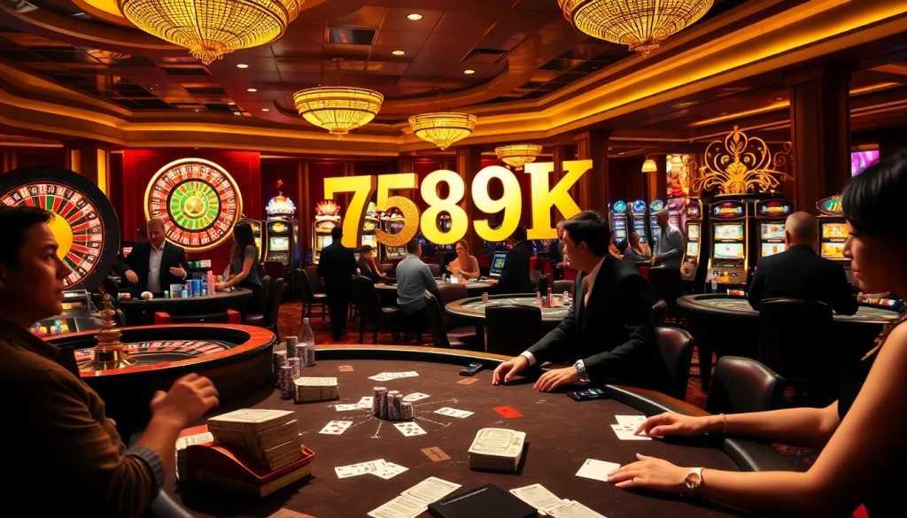 Exciting casino scene with enthusiastic players engaging in high-stakes games featuring the keyword 789K prominently.