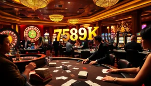 Exciting casino scene with enthusiastic players engaging in high-stakes games featuring the keyword 789K prominently.