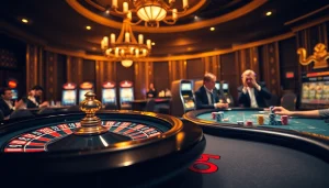 Daga-inspired luxury casino scene with roulette and poker chips, encapsulating excitement and professionalism.