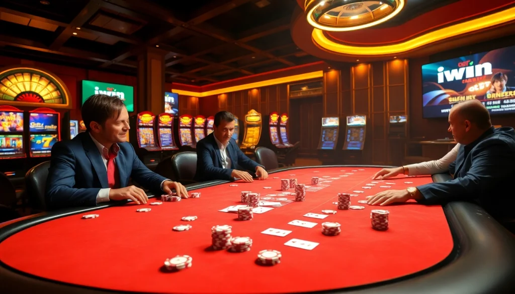 Experience the thrill of iwin in a luxurious casino setting with poker and slot machines.