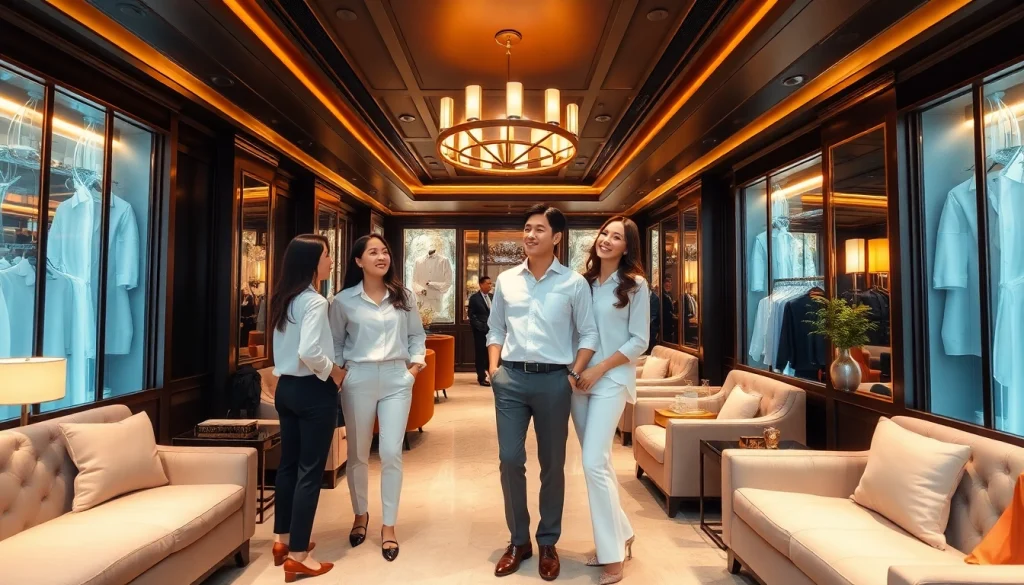 The lively atmosphere of 수원셔츠룸 featuring elegant decor and friendly managers in stylish outfits.