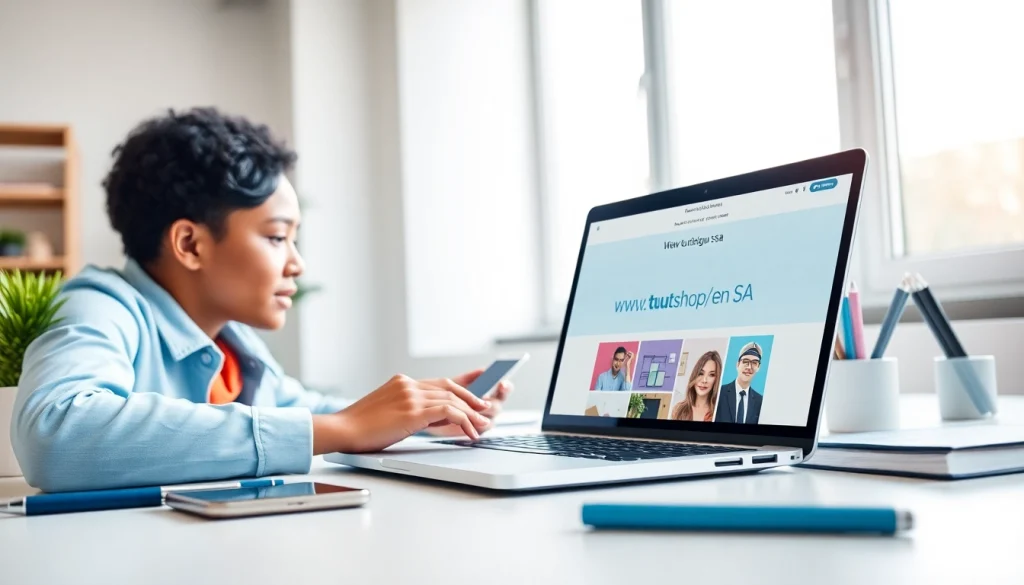 Explore the creative workspace with modern tools showcasing www.tuut.shop/en-SA front and center.