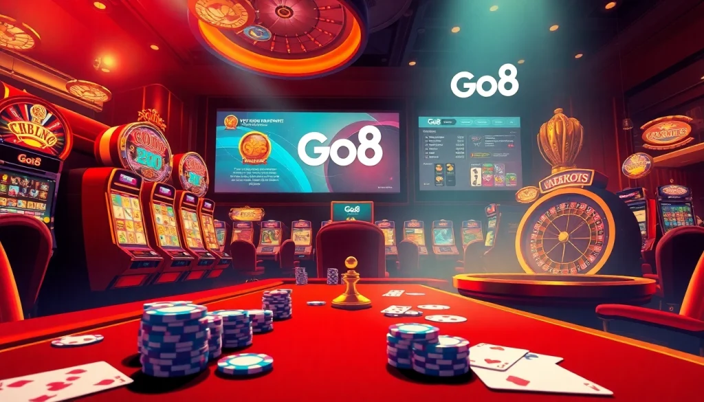 Experience the thrill of Go8 casino gaming with vibrant slot machines and engaging roulette wheels.
