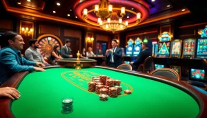 Players enjoying a vibrant poker game at 789F casino, highlighting excitement and luxury.