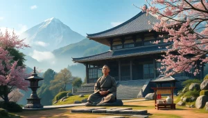 即身仏：日本の寺院における瞑想する修行僧の穏やかな描写で、永遠の瞑想を象徴しています。