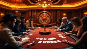 High-stakes poker table at MK8 casino featuring players in action, cards, and chips
