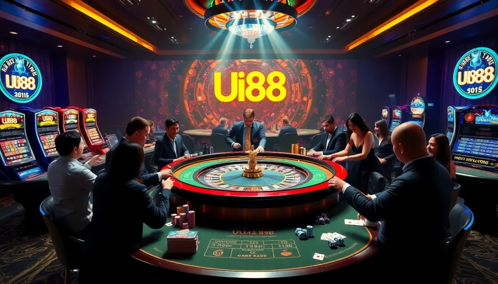 Experience the thrill of gambling with UU88 at a luxurious casino featuring roulette and poker.