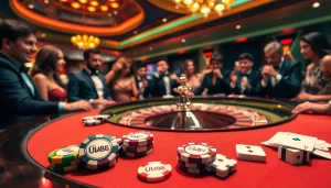 UU88 players enjoying an exciting game at a luxurious casino roulette table.