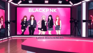 Catch the latest Blackpink news in this vibrant K-pop news studio setting showcasing the band.