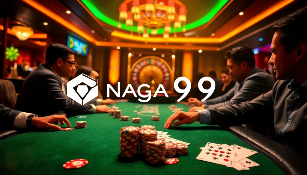 Naga99 players strategizing at a glamorous poker table, immersed in the thrill of gambling.