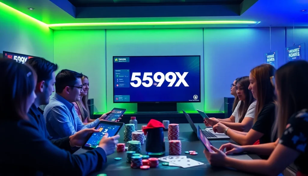 Engaged players enjoying 559X online betting platform with vibrant interface.
