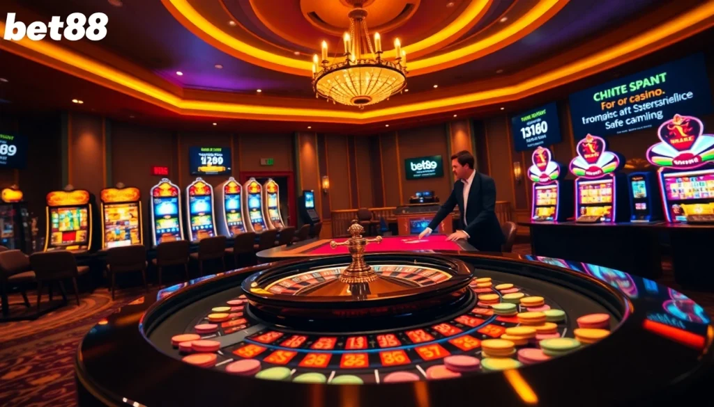 Experience thrilling betting moments at Bet88 casino with vibrant roulette and slot machines.