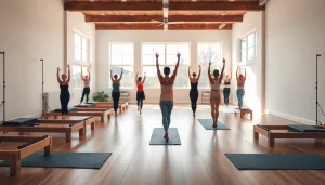 静かなスタジオ環境でピラティスを実践している人々の様子。ピラティスのおすすめを紹介。
